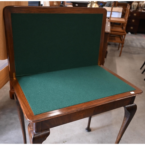 424 - AMENDMENT - An reproduction burr walnut / pollard oak and oak folding card table with baize lined to... 