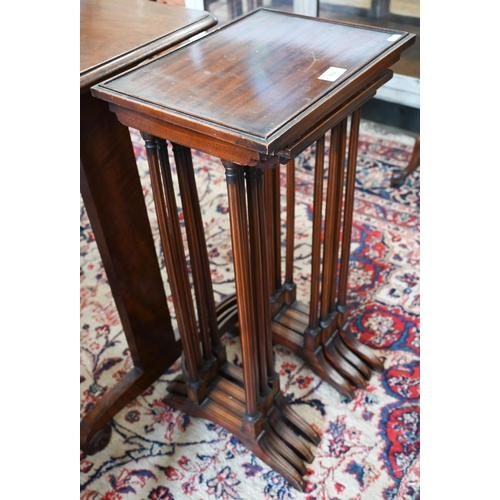 432 - Reproduction quartetto nest of tables on slender turned inlaid supports, the largest 36 x 26 x 70 cm