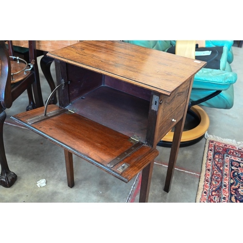 435 - A 19th century rosewood side table with secret compartment enclosed by the simulated drop leaf panel... 