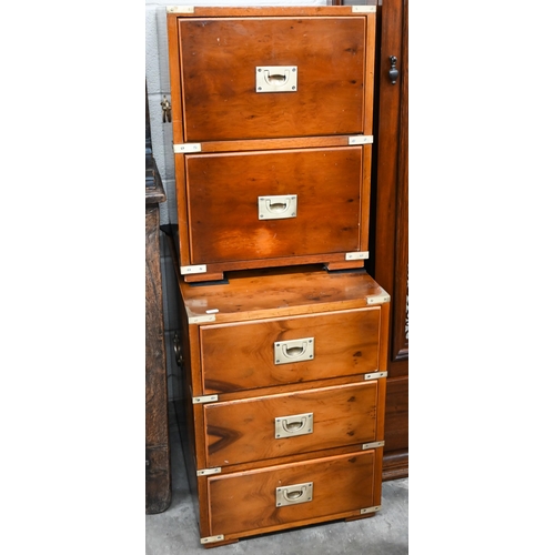 440 - Abbeycraft - Yew veneered and brass mounted campaign style sideboard with an arrangement of nine dra... 