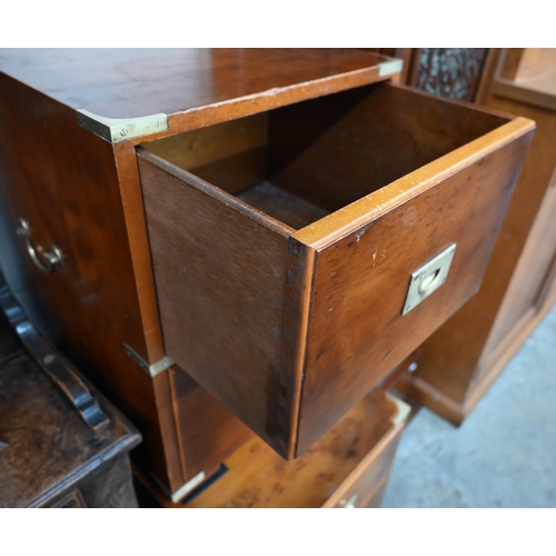 440 - Abbeycraft - Yew veneered and brass mounted campaign style sideboard with an arrangement of nine dra... 