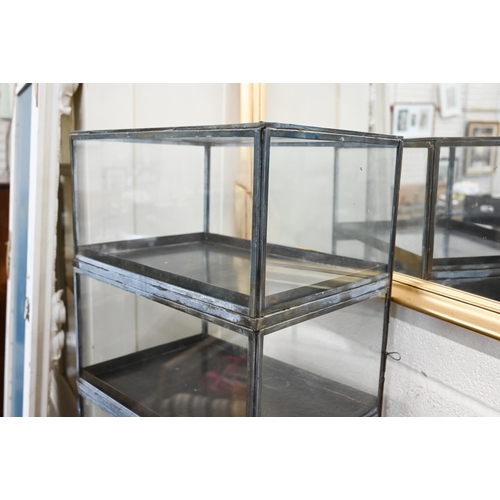 449 - A metal framed glazed three-tier counter top display cabinet, 40 cm wide x 30 cm deep x 62 cm high