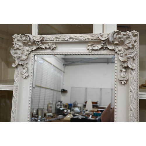 454 - French style full length bevelled mirror in cream painted shell and foliate moulded frame, 168 cm hi... 