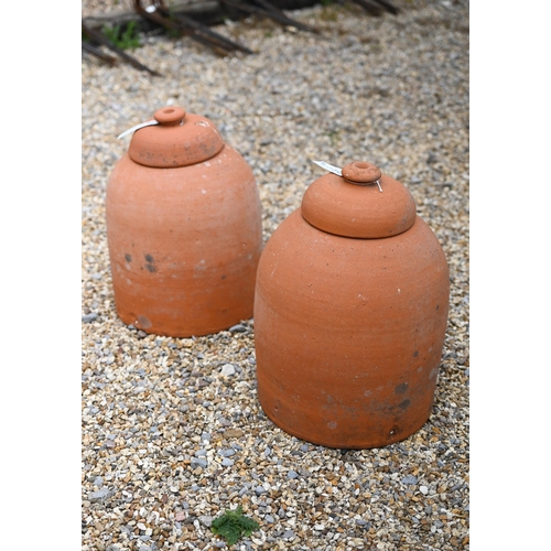 47 - A pair of traditional terracotta rhubarb forcers and caps (2)