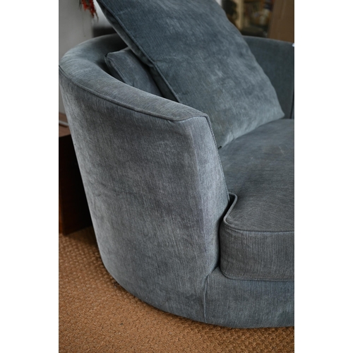 521 - A modern John Lewis blue-grey upholstered revolving loveseat c/with cushions