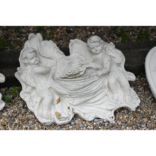 53 - Two weathered cast composite putti wall pockets, approximately 68 cm h x 72 cm w (2)