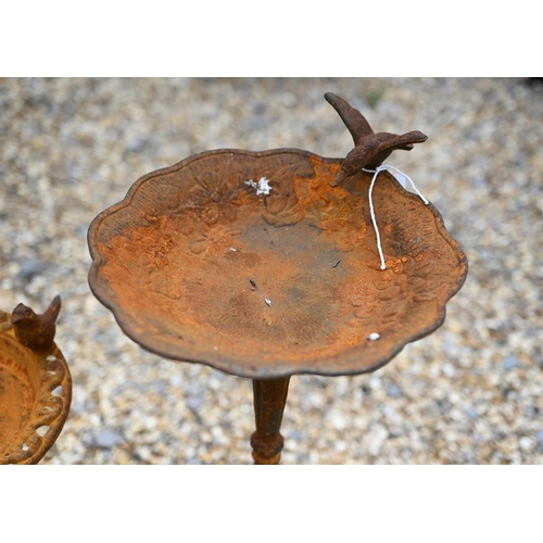 57 - A trio of weathered cast steel bird baths, the largest 54 cm h (3)