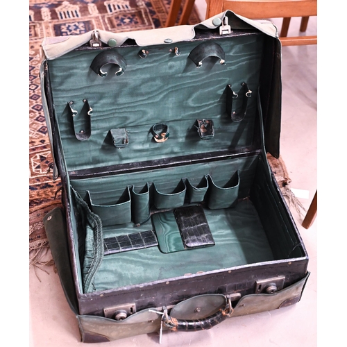 579 - A vintage crocodile-skin suitcase with green satin lining (lacks fittings), by Drew & Sons of Pi... 