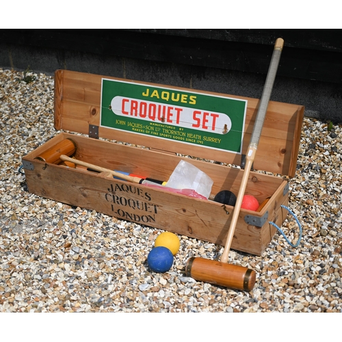 587 - A little used boxed Jacques croquet set with mallets, hoops, etc