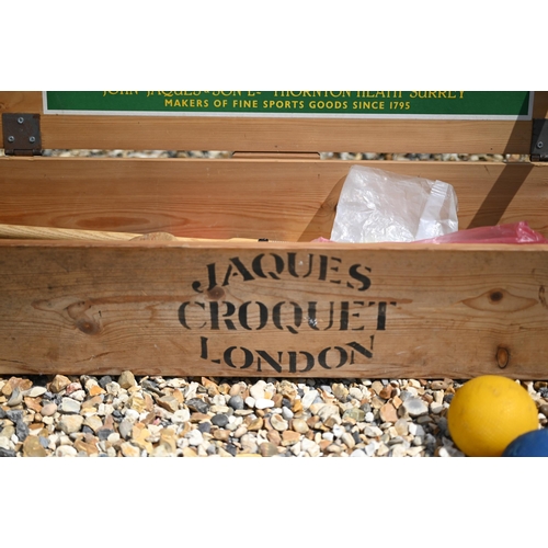 587 - A little used boxed Jacques croquet set with mallets, hoops, etc