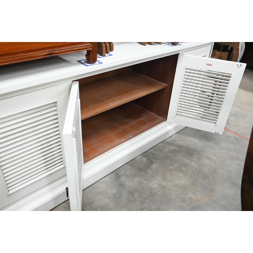 597 - A contemporary white finished colonial style sideboard by Younger, 200 cm long x 52 cm x 78 cm high