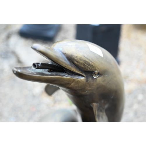 6 - A cast weathered bronze patinated twin dolphin water feature
