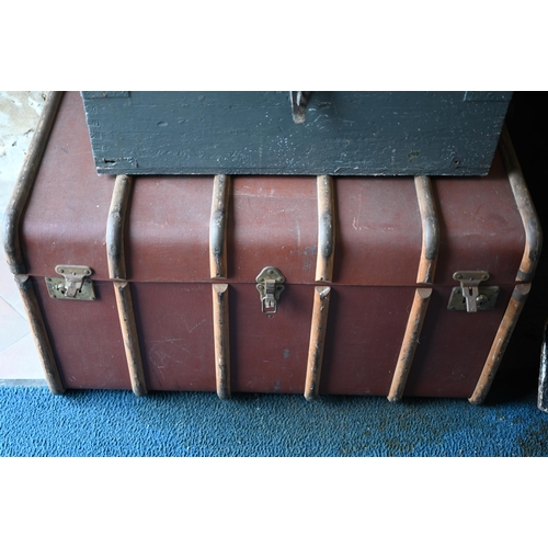 60A - # A 1920's travel trunk to/with a pine fabric topped box and a pained trunk (3)