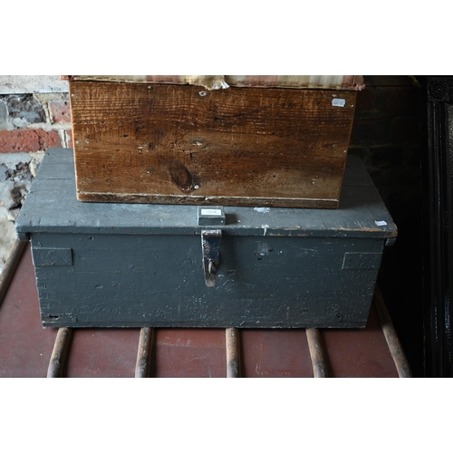 60A - # A 1920's travel trunk to/with a pine fabric topped box and a pained trunk (3)