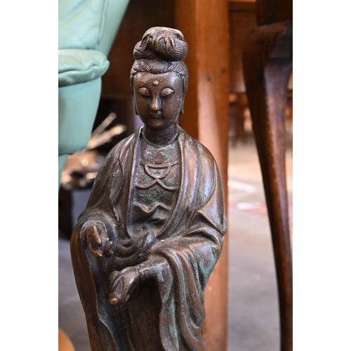 611 - A large verdigris patinated figure of Buddha, 58 cm high