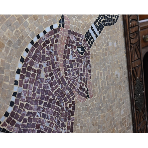 612 - A contemporary classic style micro-mosaic winged horse panel, within a carved hardwood frame, 120 cm... 