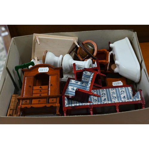 634 - Tri-Ang doll's house with red painted roof and coming with assorted furnishings and accessories, a/f