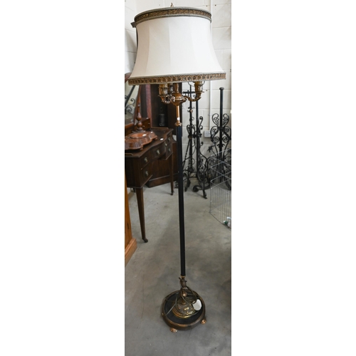 635 - A vintage gilt and ebonised standard lamp a/f