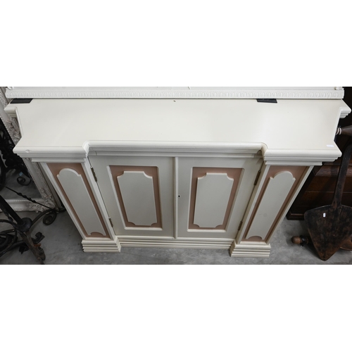 636 - # A painted over mantel mirror to/with a similarly painted sideboard with drawer and cupboards (2)... 