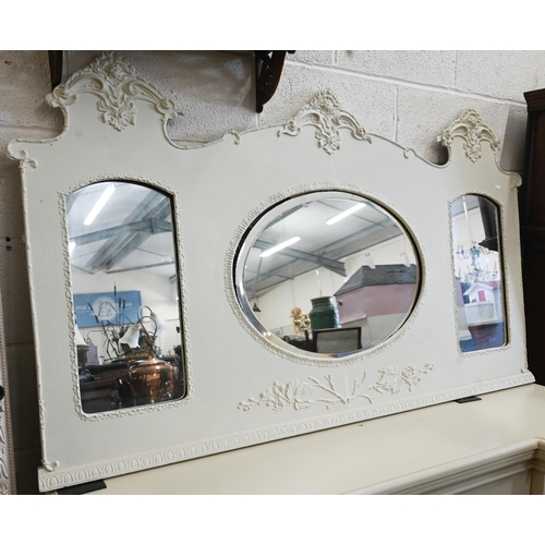 636 - # A painted over mantel mirror to/with a similarly painted sideboard with drawer and cupboards (2)... 