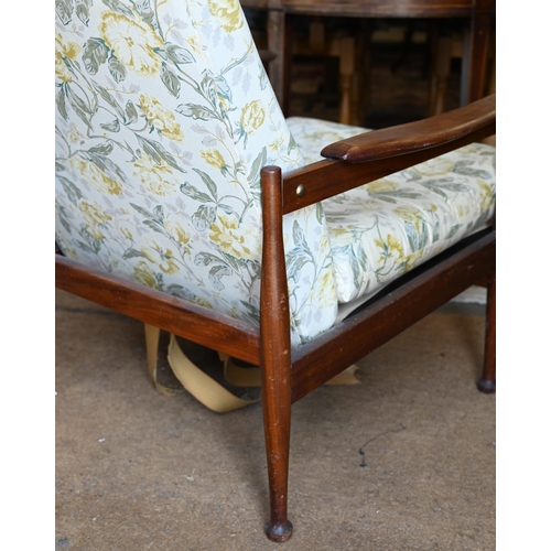 637 - A retro teak reclining armchair, cushion available for pattern replacement