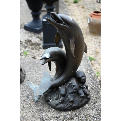 7 - A cast weathered bronze patinated twin dolphin water feature
