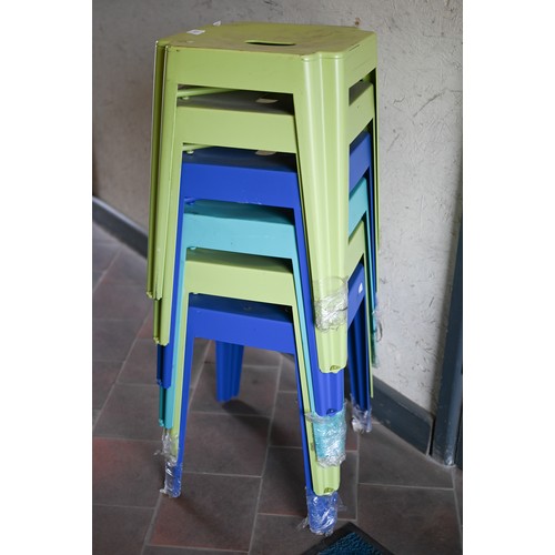 30B - A stack of six 'Marquee' brand powder coated steel stacking stools, various colours (see images) (6)