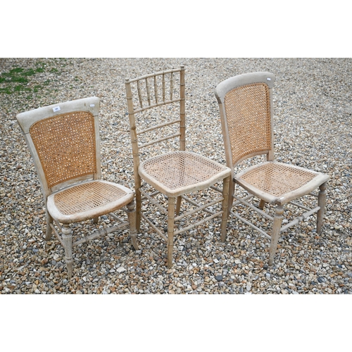 320 - Three differing weathered beech cane seat chairs, all a/f (3)