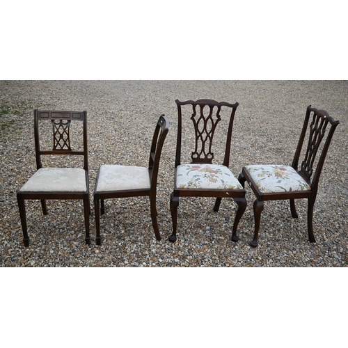 456 - # A pair of 19th century mahogany Chippendale style side chairs with floral pad seats to/w another p... 