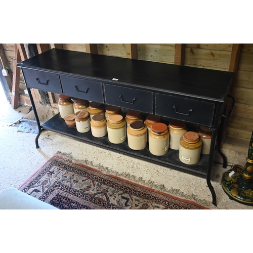 462 - Industrial design - painted metal sideboard with four drawers over open shelf, 158 cm x 42 cm x 85 c... 