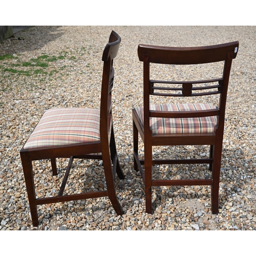 466 - A pair of Regency mahogany side chairs with tartan seat pads (2)