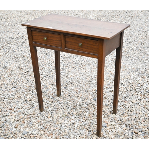 481 - A small oak two drawer hall table, 70 x 38 x 78 cm h