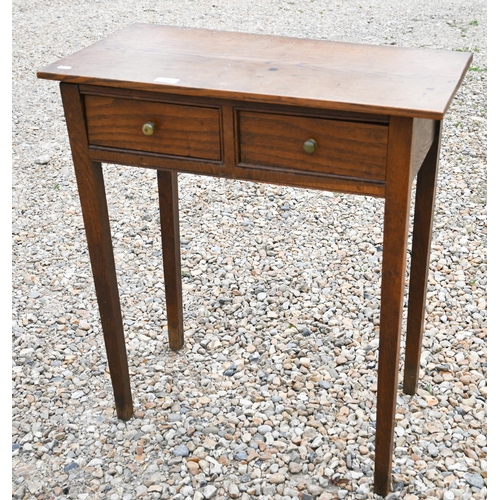 481 - A small oak two drawer hall table, 70 x 38 x 78 cm h