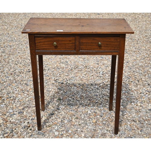 481 - A small oak two drawer hall table, 70 x 38 x 78 cm h