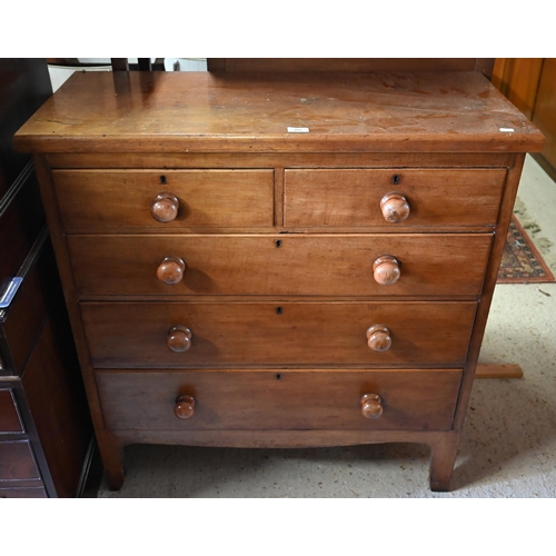 488 - 19th century mahogany chest of two short over three long drawers with turned handles, 95 x 42 x 100 ... 