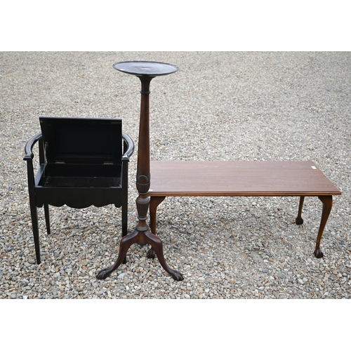 495 - # An Edwardian stained beech box seat piano stool to/w a mahogany tripod torchere and rectangular co... 