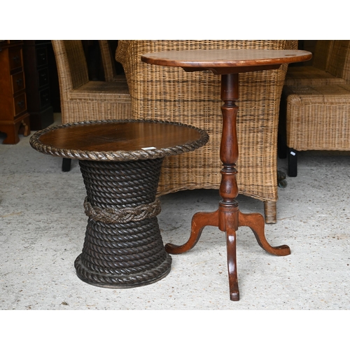 508 - A Victorian mahogany oval tilt-top table on turned column and triform supports to/w a nautical dark ... 