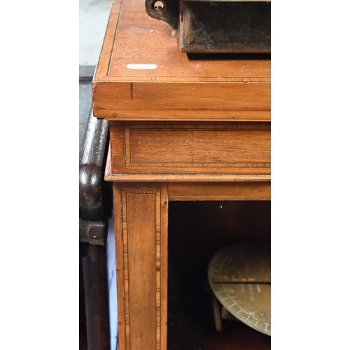 514 - An antique walnut inlaid open bookcase with adjustable shelves, 120 x 24 x 100 cm h