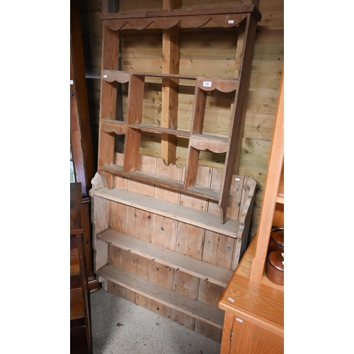 518 - Two rustic pine wall hanging spice/plate racks (2)