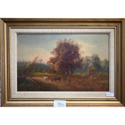 253 - G Harris - A pair of autumnal landscapes, oil on board, signed, 18 x 29 cm (2)