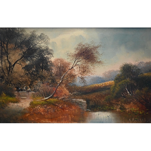 253 - G Harris - A pair of autumnal landscapes, oil on board, signed, 18 x 29 cm (2)