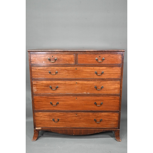 A George III mahogany chest of two short over four long graduated cock-beaded drawers, with brass swan-neck fittings, raised on spayed bracket feet, 125 cm x 53 cm x 130 cm h
