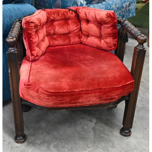 430 - A Burmese hardwood open armchair with canes and turned frame, 70 cm w x 66 cm d x 66 cm h