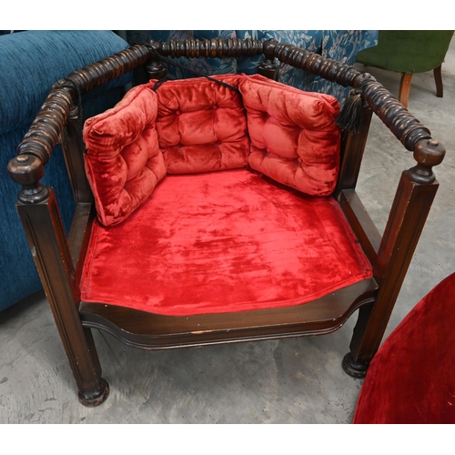 430 - A Burmese hardwood open armchair with canes and turned frame, 70 cm w x 66 cm d x 66 cm h