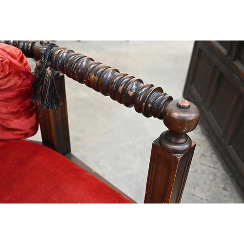 430 - A Burmese hardwood open armchair with canes and turned frame, 70 cm w x 66 cm d x 66 cm h