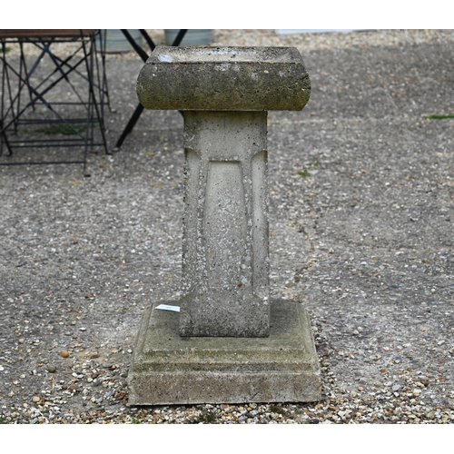 10 - A weathered cast stone pedestal birdbath, 58 cm h