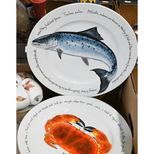 100 - A set of ten Richard Bramble (Jersey Pottery, Channel Islands) 30 cm dinner plates, printed with sea... 