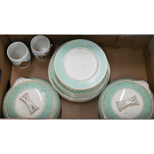 106 - An Art Deco style Burleigh Ware pottery dinner service to/w two 1937 Coronation beakers (2 boxes)