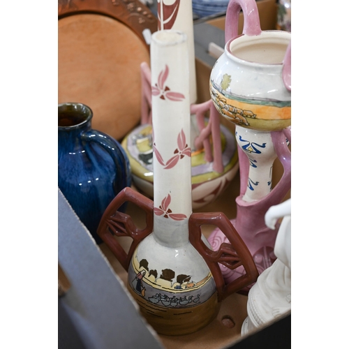 109 - Three Art Nouveau style Emil Fischer (Budapest) vases with painted and printed decoration (a/f), to/... 