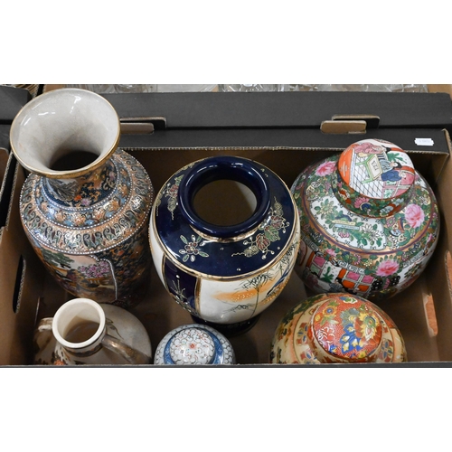 110 - Three Japanese ceramic vases and three globular jars and covers (box)